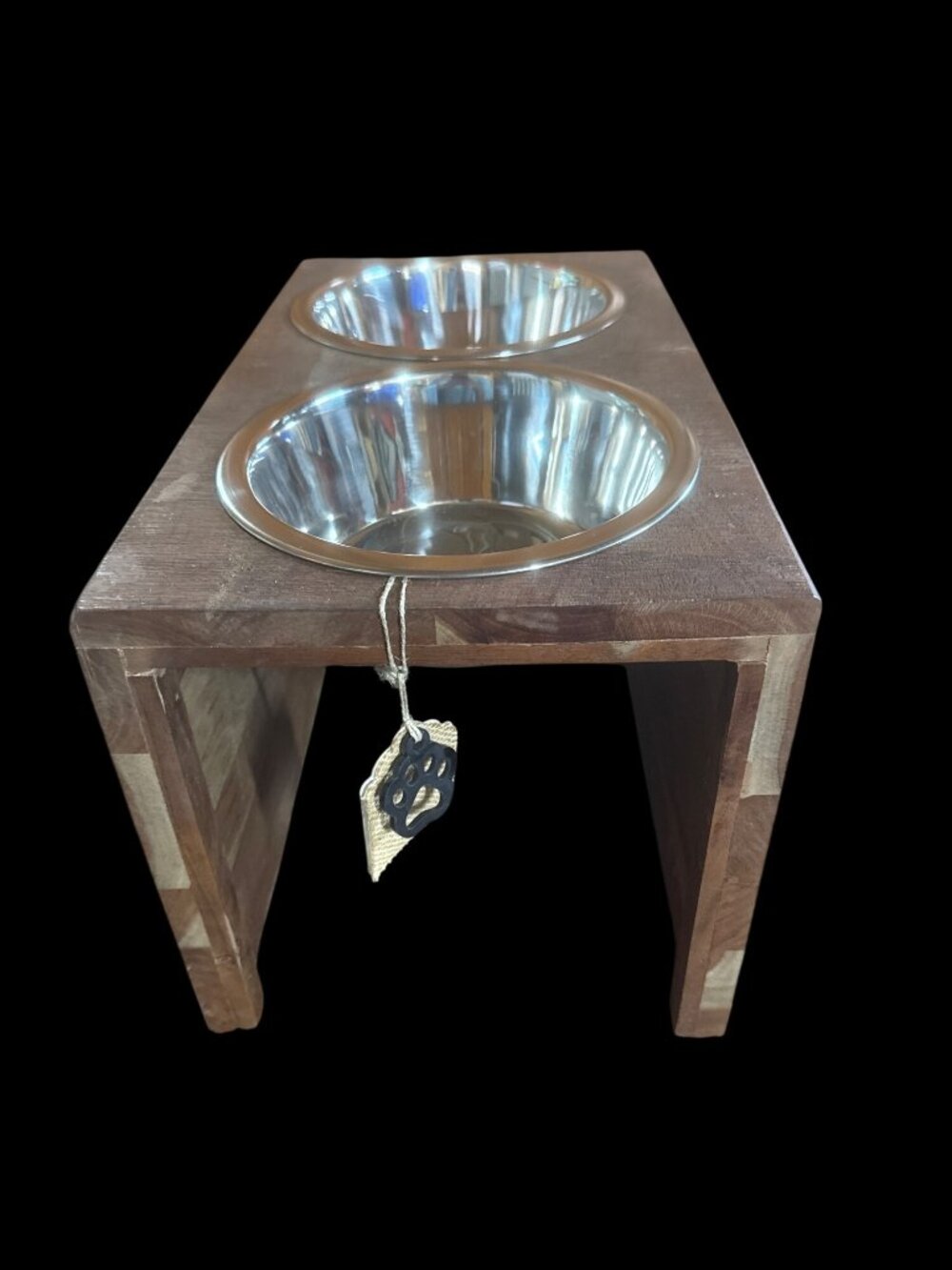 Handcrafted Wooden Dog Bowl Stand with Removable Stainless-Steel Bowls New